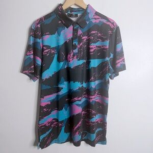 NWOT Greenside Golf Mens Medium Performance Polo Short Sleeves Blue Pink Stretch
